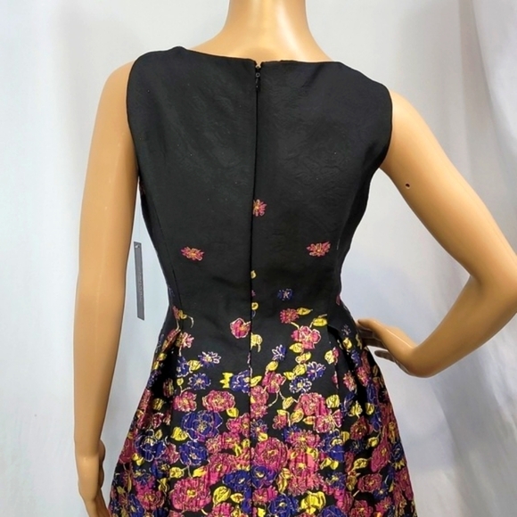 Tahari by Asl Fit and Flare Midi Metallic Floral Accents Cocktail Dress - Picture 7 of 17